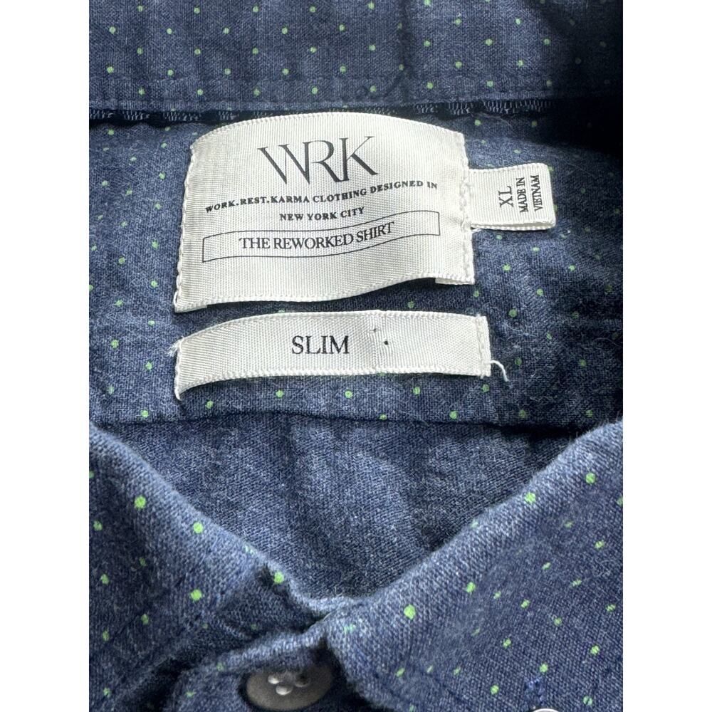 WRK Work Rest Karma Slim Button Shirt Blue Dot Cotton XL Short Sleeve Casual - Picture 4 of 10
